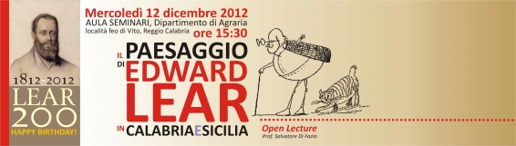 12 dicembre seminario Il paesaggio di Edward Lear in Calabria e Sicilia.